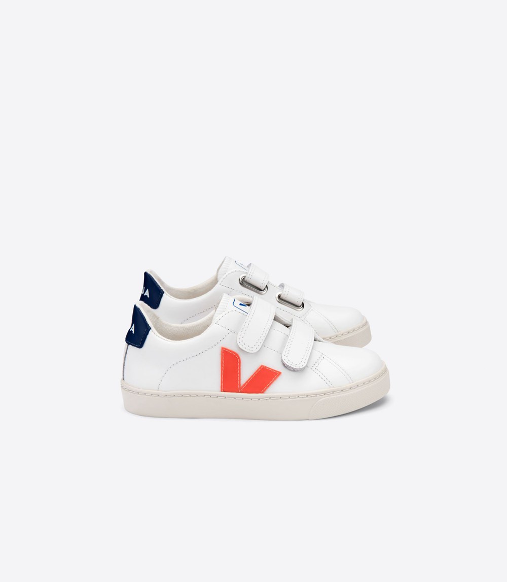 Tenis Veja Niños - Esplar Velcro Cuero - Blancos - 086POALRM